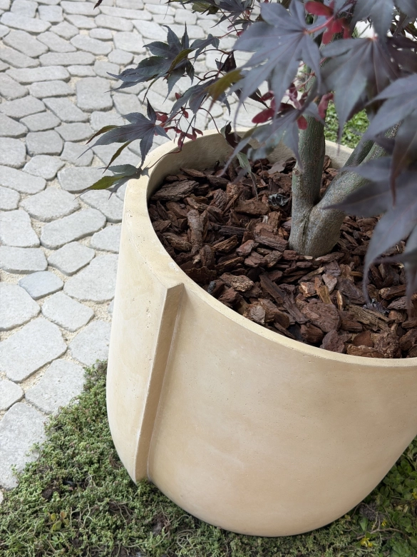 Cocoon | planter von Gravelli aus Architekturbeton mit Bepflanzung