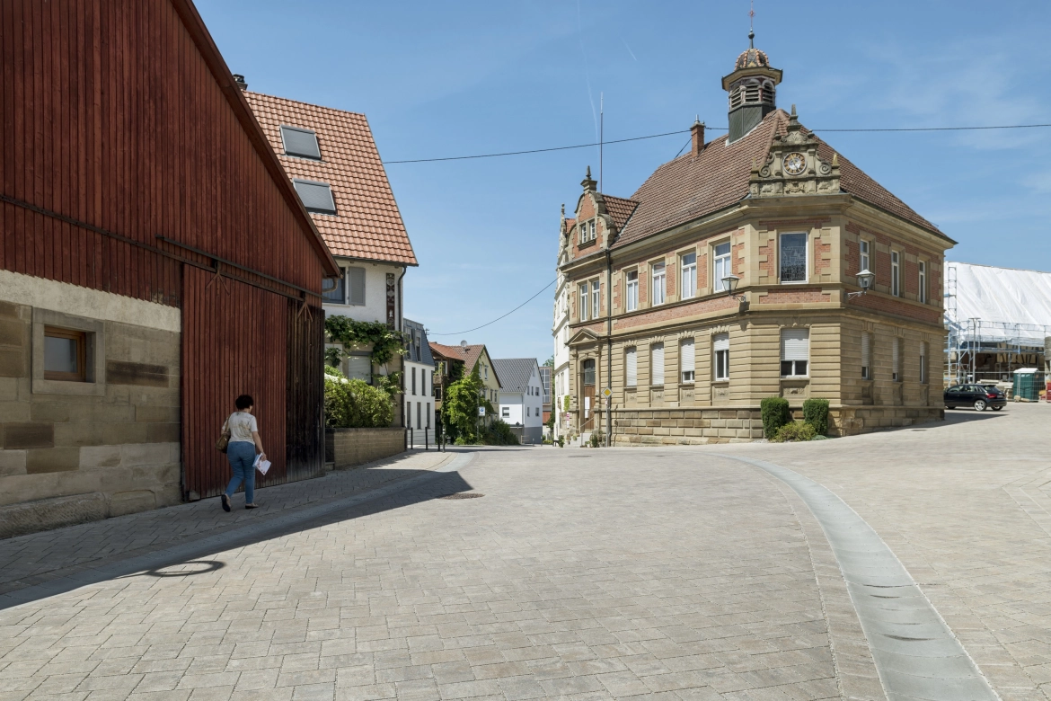 Town hall square/town center main street in Langenbrettach-Brettach