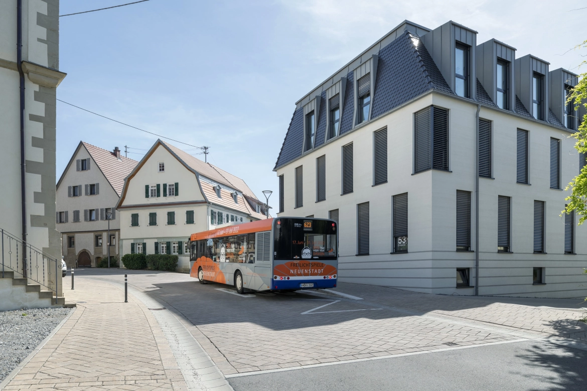 Town hall square/town center main street in Langenbrettach-Brettach