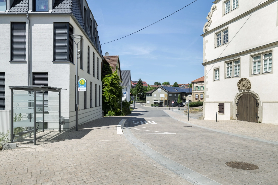 Town hall square/town center main street in Langenbrettach-Brettach