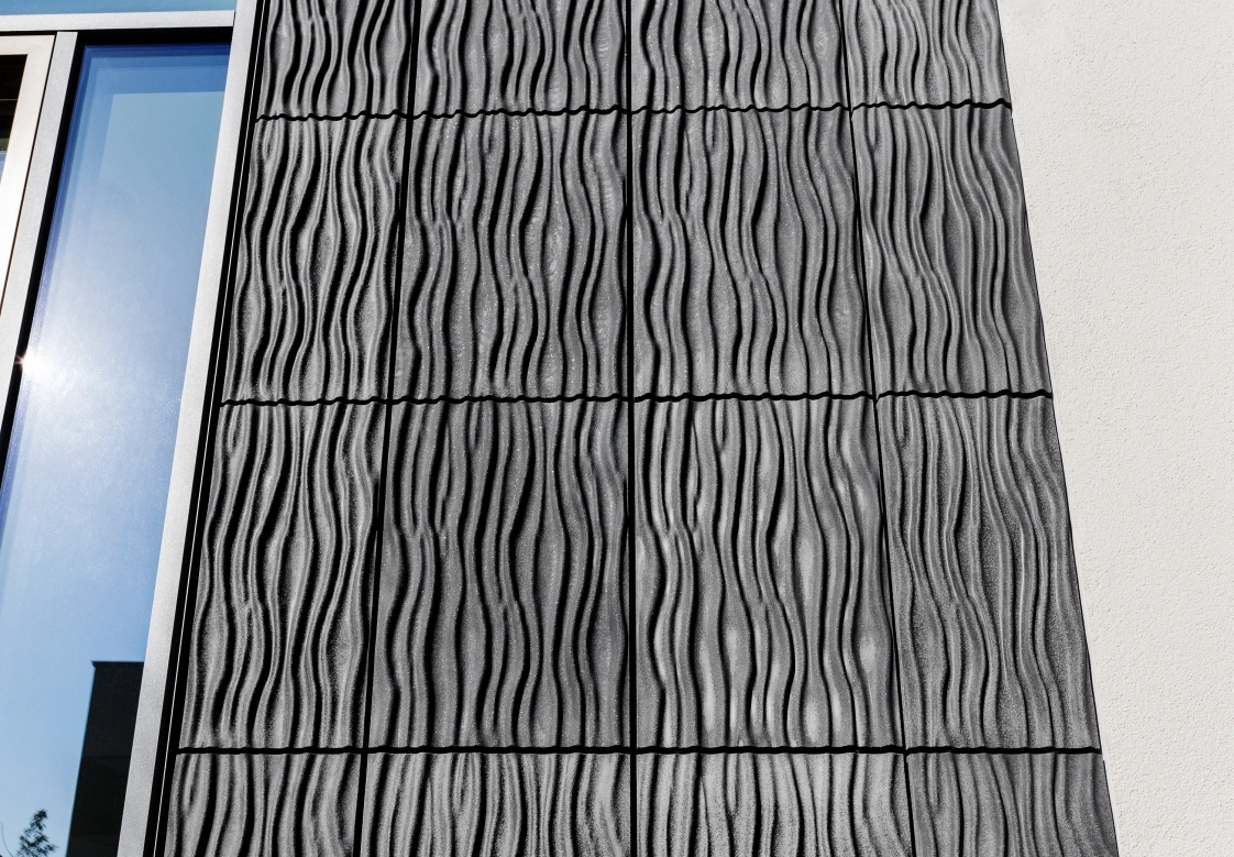 Fassadenplatten aus GODELMANN Architekturbeton in der Farbe Anthrazit