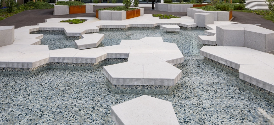 hotel building inner courtyard architecturally planted