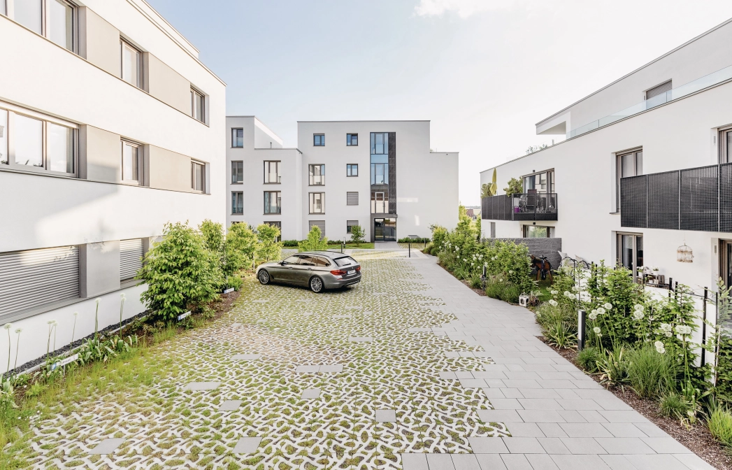 residential complex inner courtyard planted