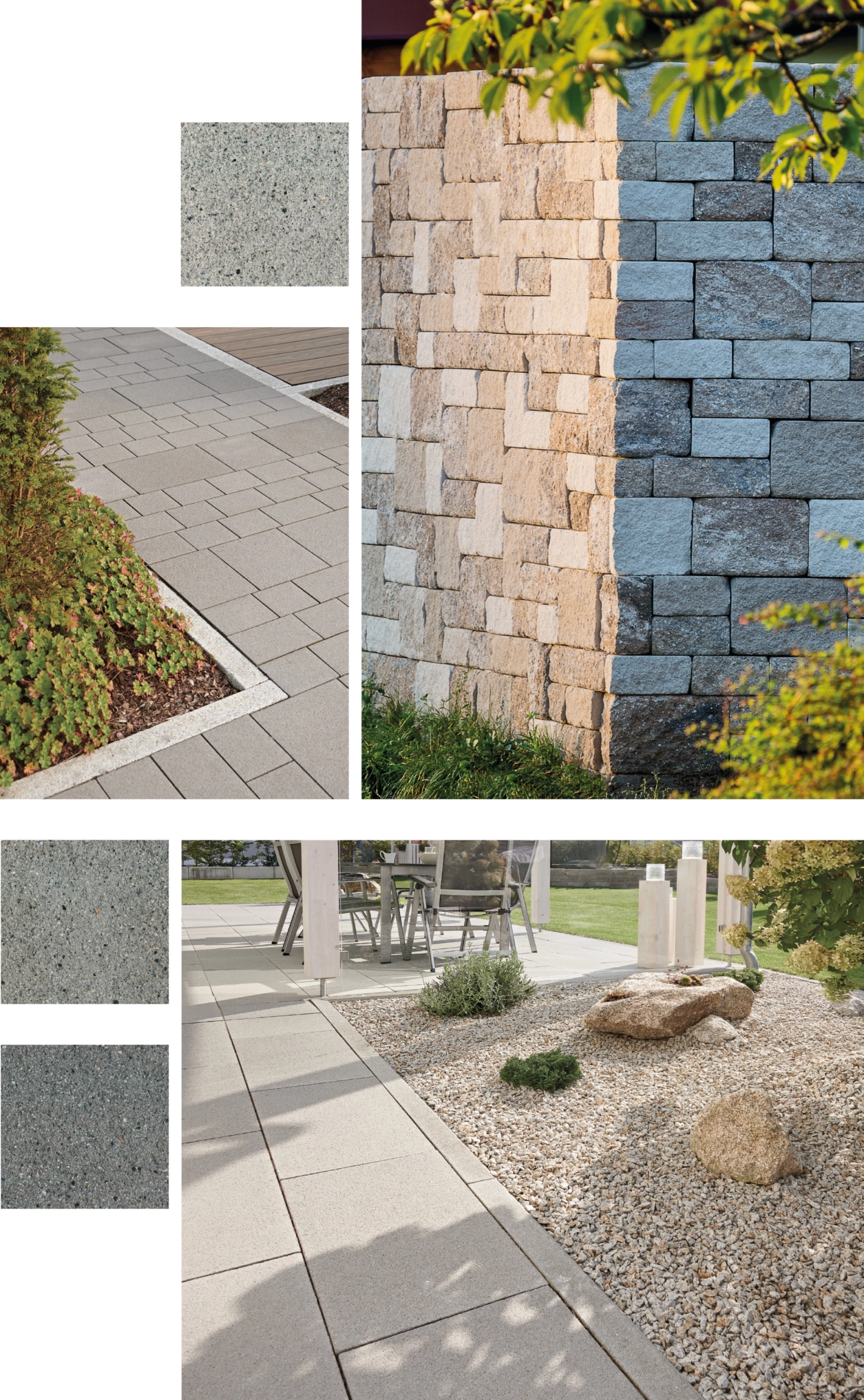 Moodboard with three surface images and three object images of a private property.