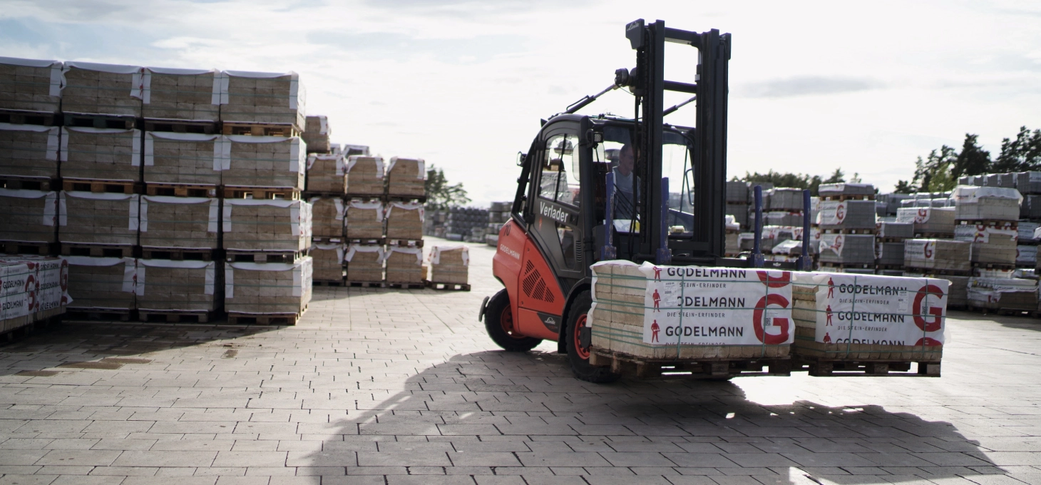 godelmann stapler verlader steinpakete pflastersteine paketfolie