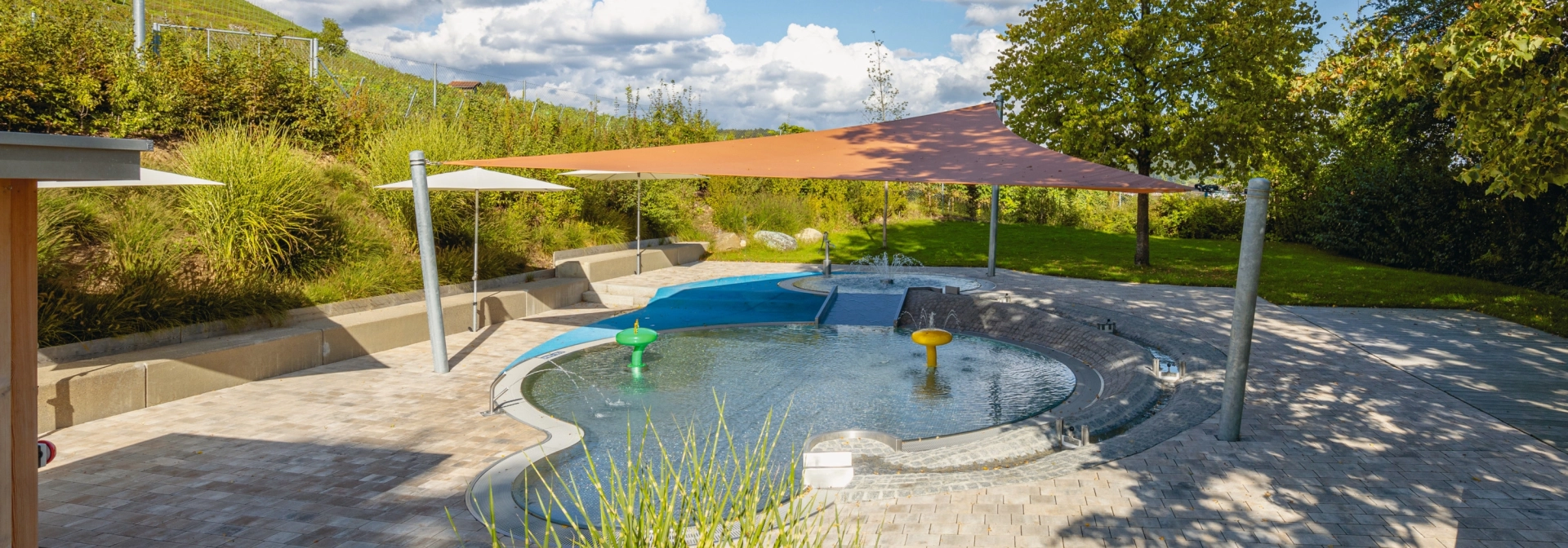 outdoor pool planted with plants