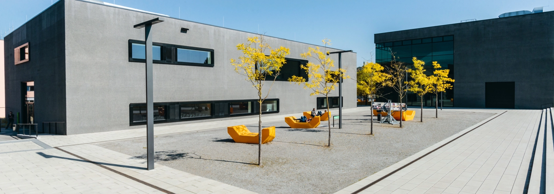 hochschule campus platz bepflanzt