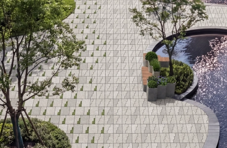 GDM.CASCADE stone als Rendering in einer verbauten Fläche.
