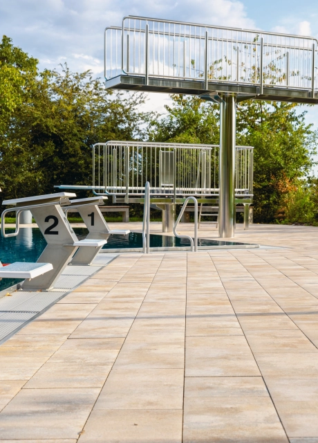 outdoor pool planted swimming pool diving tower