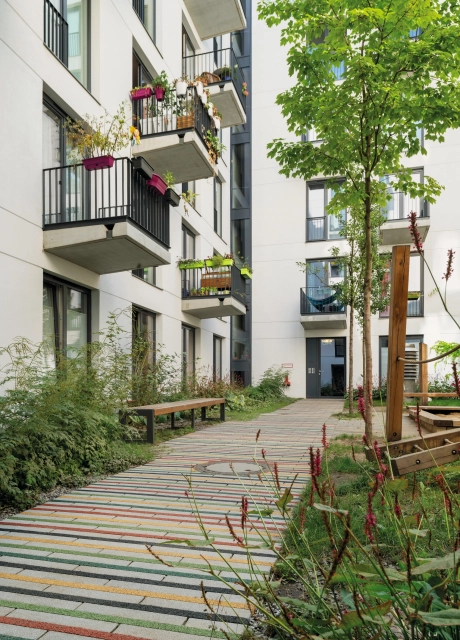 Hinterhof begrünt bepflanzt bunt
