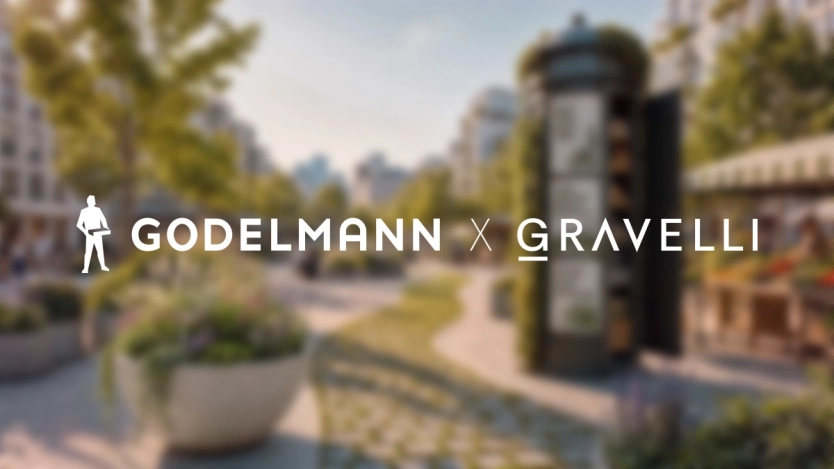 Das Logo von GODELMANN und Gravelli zusammen mit dem GaLaBau 2026-KeyVisual.
