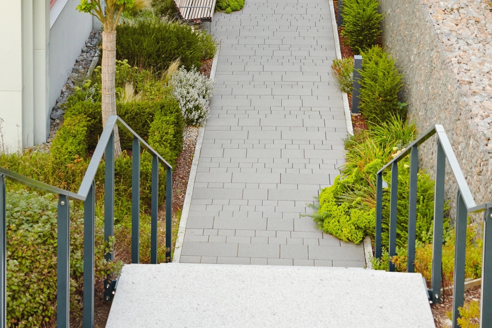 company entrance space planted