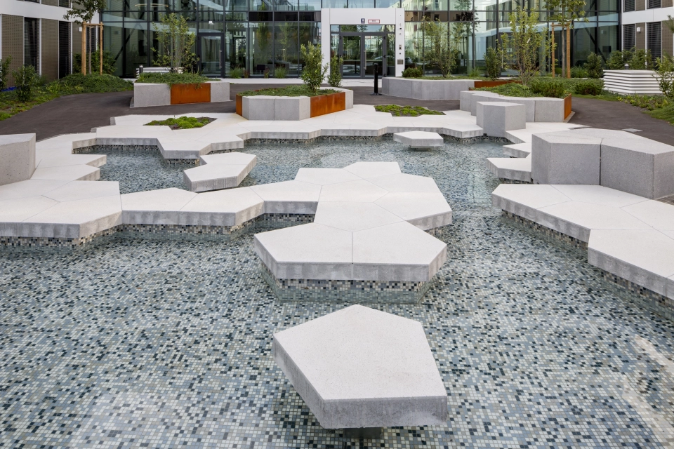 hotel building inner courtyard architecturally planted