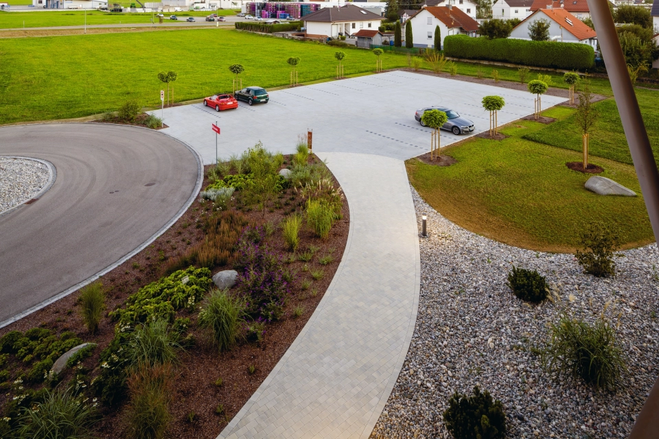 place pond planted company entrance