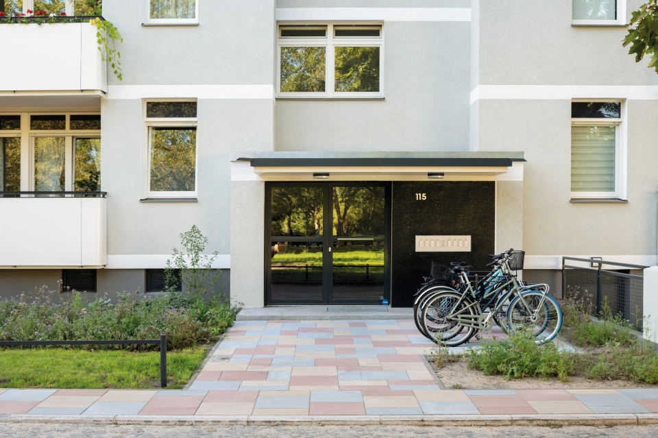 residential street planted entrance