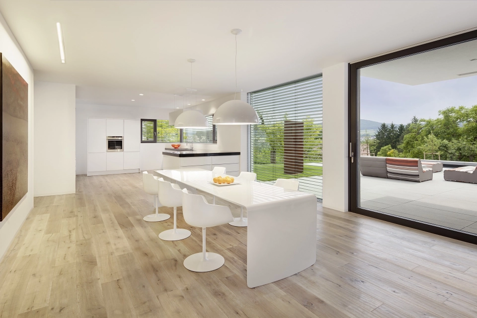modern house window pool terrace interior
